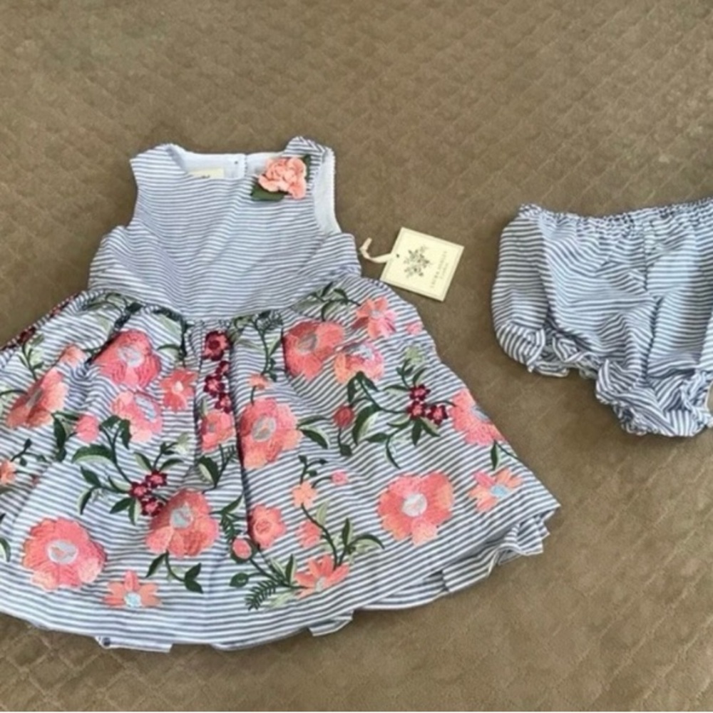 Laura Ashley Floral Striped Dress and Bloomers Set